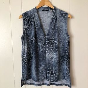 Tahari Kismet Blues Shira Sleeveless High-Low Hem Tank Top Blouse Size M